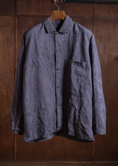 OLIVER CHURCH Over Shirt Hand-dyed / Anthracite Antique French Linen for kune M Size