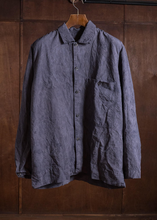 OLIVER CHURCH Over Shirt Hand-dyed / Anthracite Antique French Linen for kune M Size