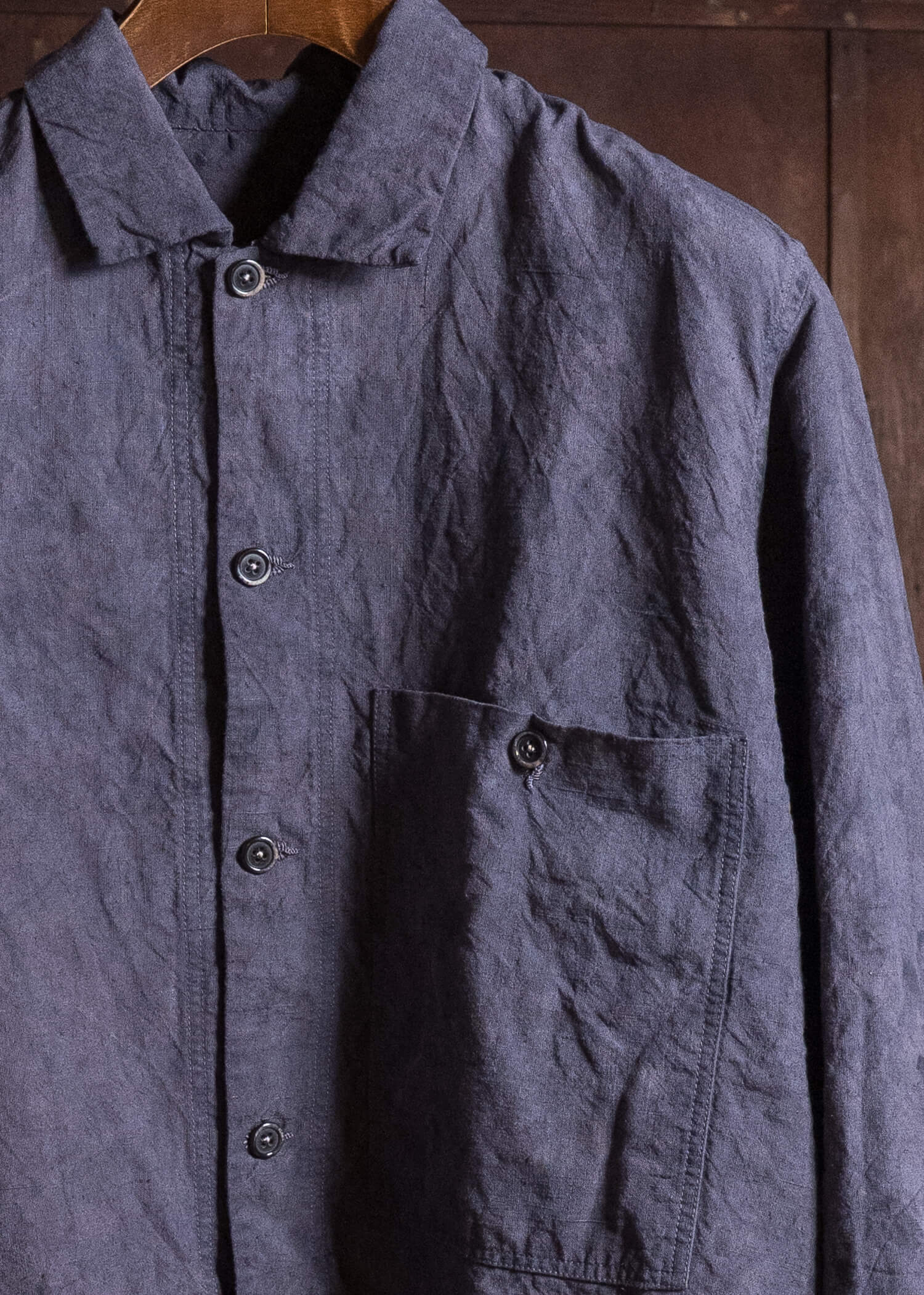 OLIVER CHURCH Over Shirt Hand-dyed / Anthracite Antique French Linen for kune M Size