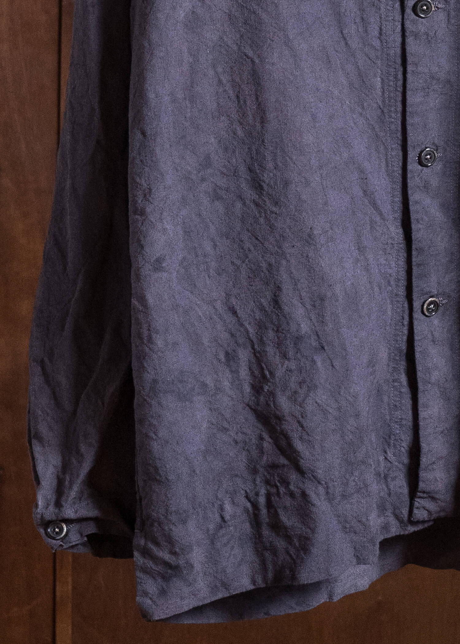 OLIVER CHURCH Over Shirt Hand-dyed / Anthracite Antique French Linen for kune M Size