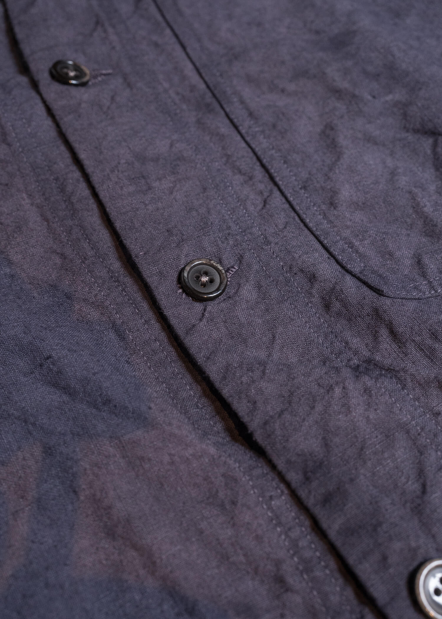 OLIVER CHURCH Over Shirt Hand-dyed / Anthracite Antique French Linen for kune M Size