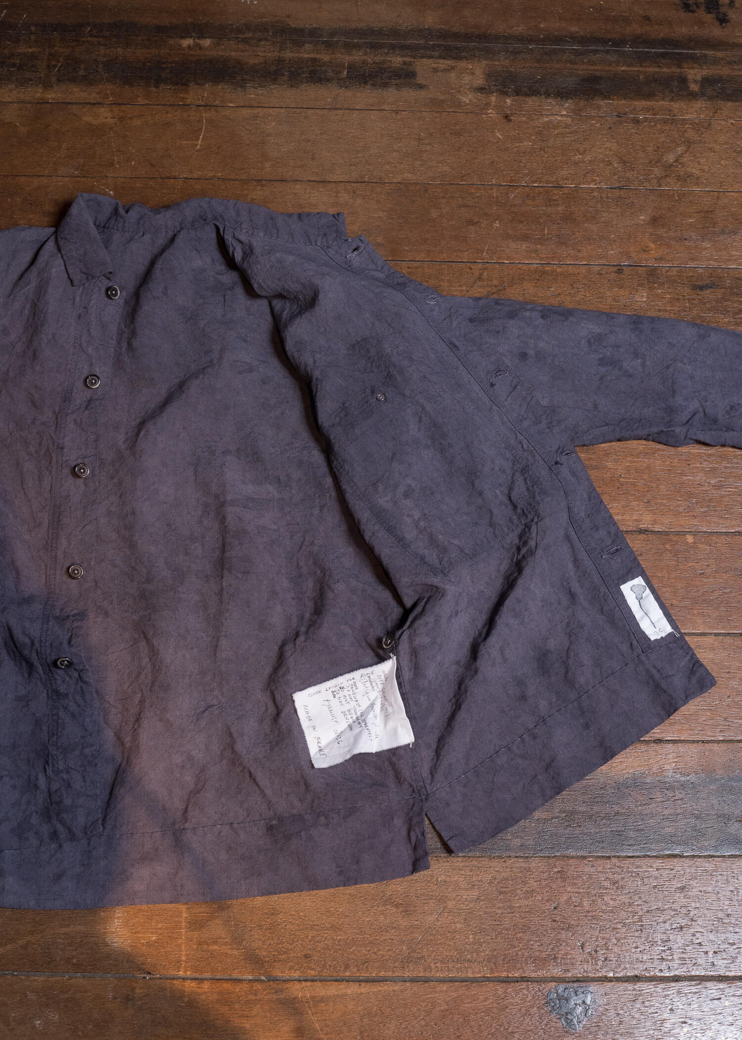 OLIVER CHURCH Over Shirt Hand-dyed / Anthracite Antique French Linen for kune M Size