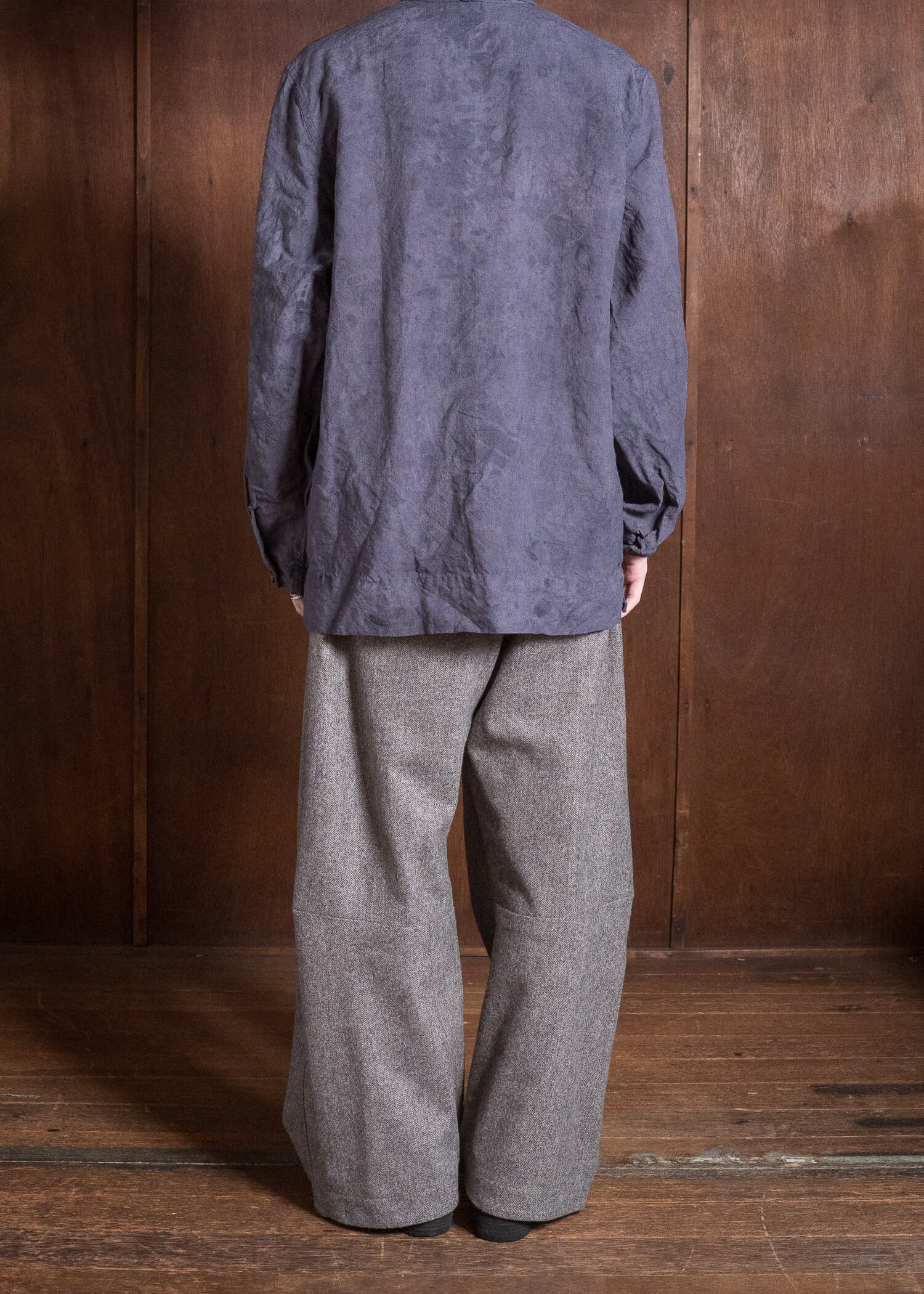 OLIVER CHURCH Over Shirt Hand-dyed / Anthracite Antique French Linen for kune M Size
