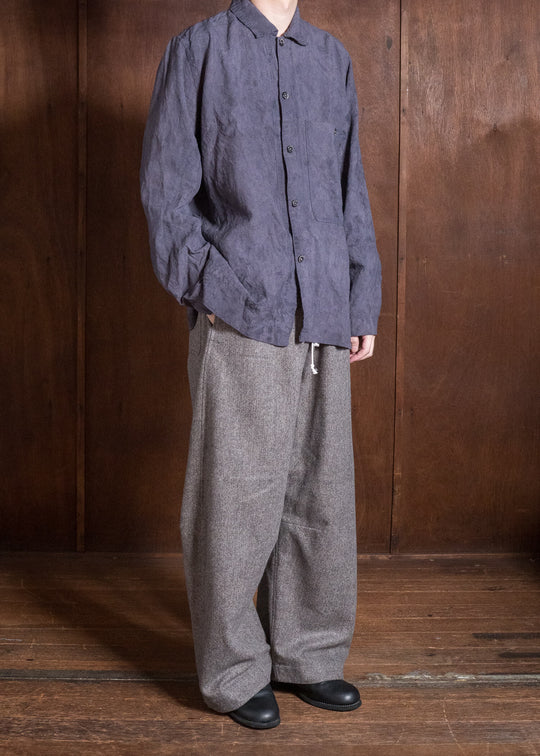 OLIVER CHURCH Over Shirt Hand-dyed / Anthracite Antique French Linen for kune M Size