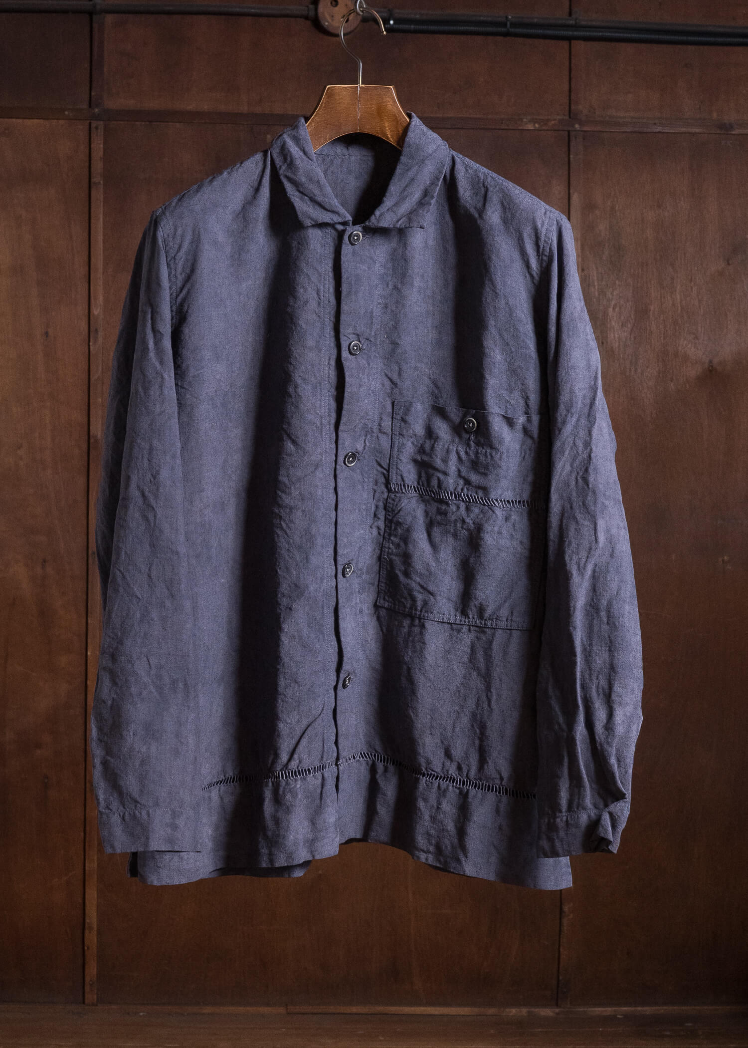 OLIVER CHURCH Over Shirt Hand-dyed / Anthracite Antique French Linen for context M Size