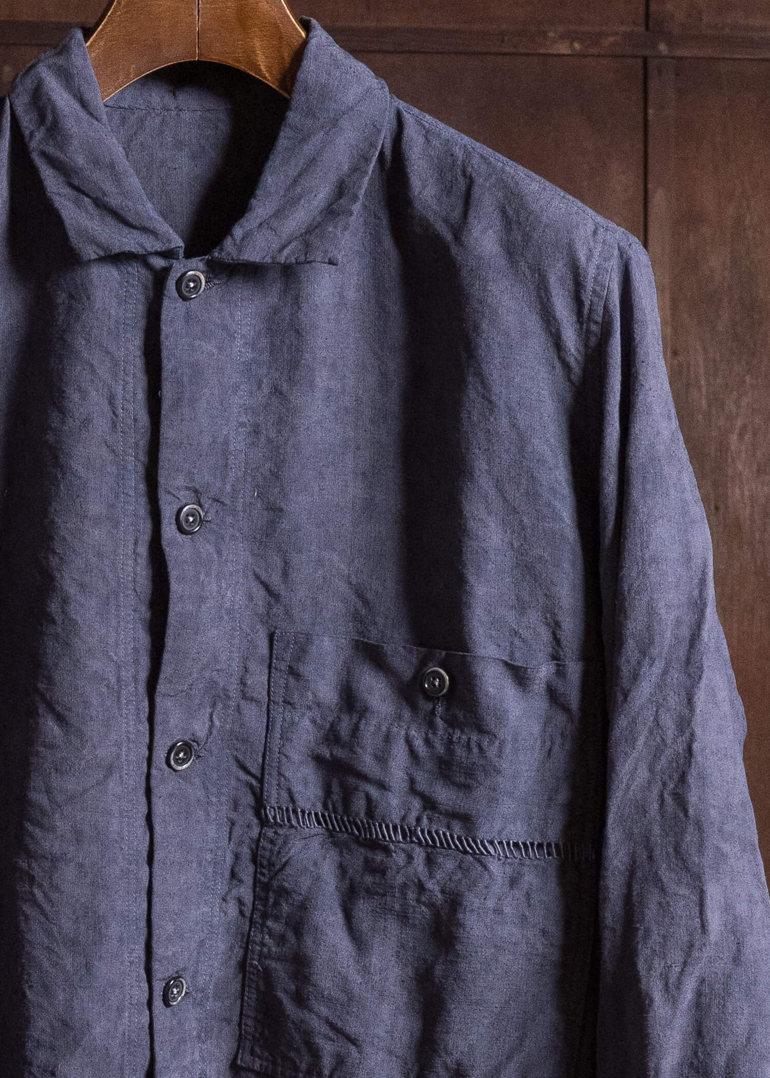 OLIVER CHURCH Over Shirt Hand-dyed / Anthracite Antique French Linen for context M Size