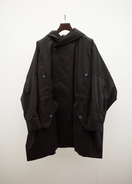 JAN-JAN VAN ESSCHE“PARKA#10”黑色涂层斜纹布