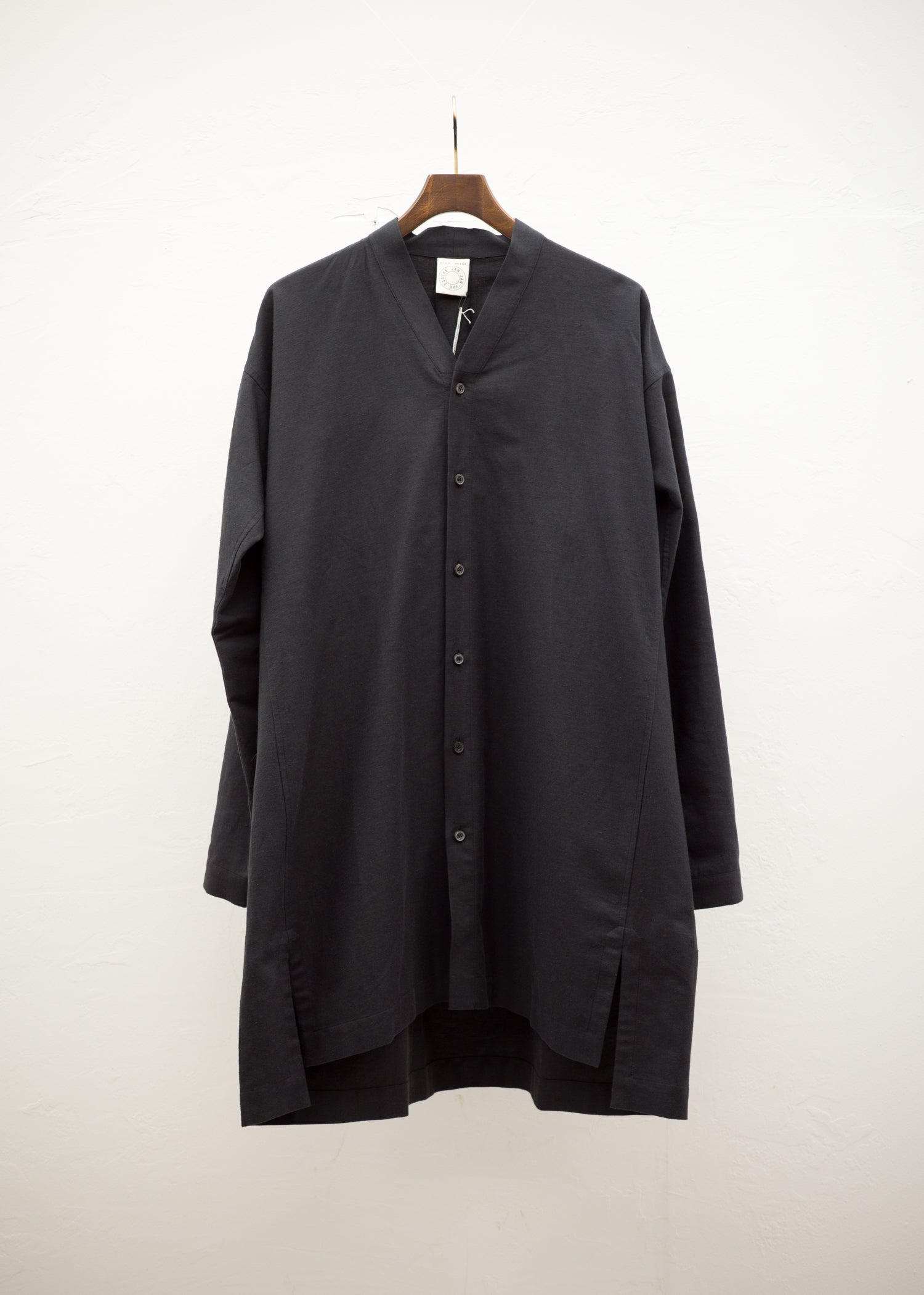 JAN-JAN VAN ESSCHE "SHIRT#91" BLACK COTTON HEMP TWILL SHIRTING