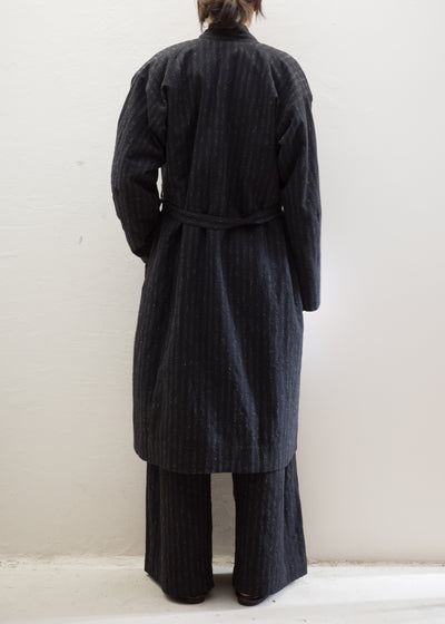 JAN-JAN VAN ESSCHE "KIMONO#12" BLACK STRIPED WOOL COTTON CLOTH