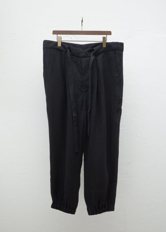 ZIIIN ""VENKEI"" HEMGATHER PANT LINEN WOOL HERRINGBONE / BLACK