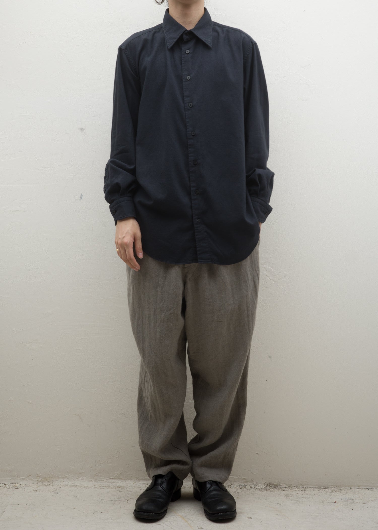 ZIIIN """"""""BEARSLEY"""""""" LONG POINT COLLAR SHIRT 硫化染 ORGANIC COTTON