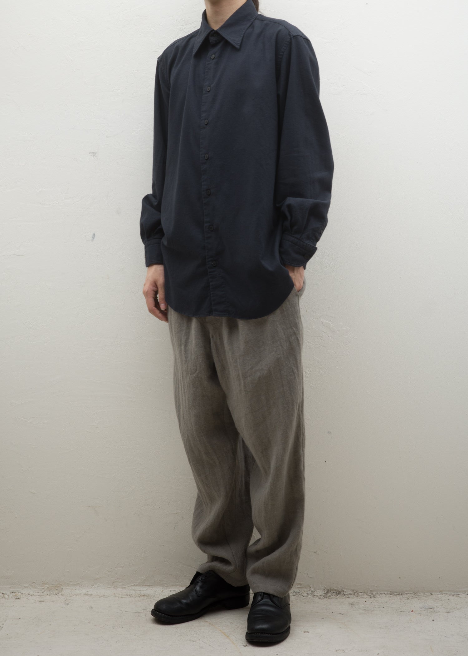 ZIIIN """"""""BEARSLEY"""""""" LONG POINT COLLAR SHIRT 硫化染 ORGANIC COTTON