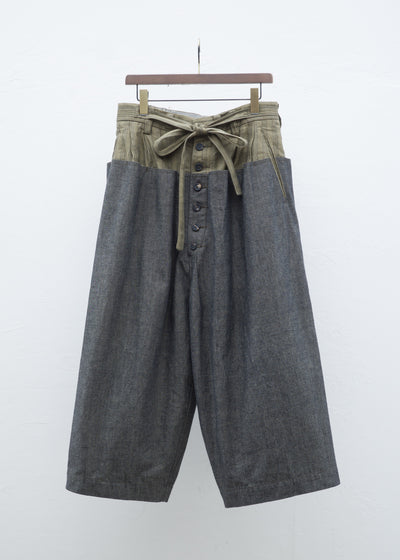 ZIGGY CHEN FRONT PLEATS WIDE DENIM PANTS