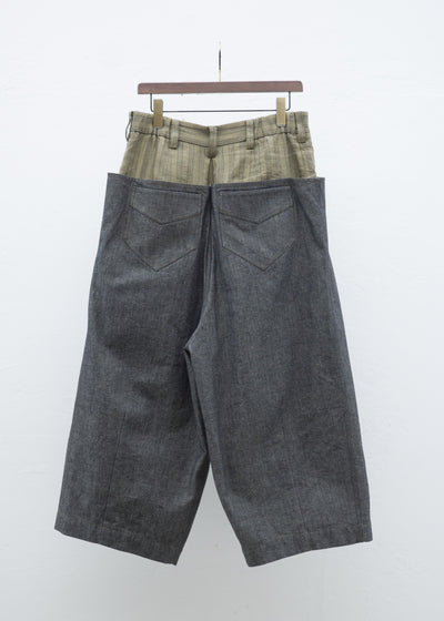 ZIGGY CHEN FRONT PLEATS WIDE DENIM PANTS