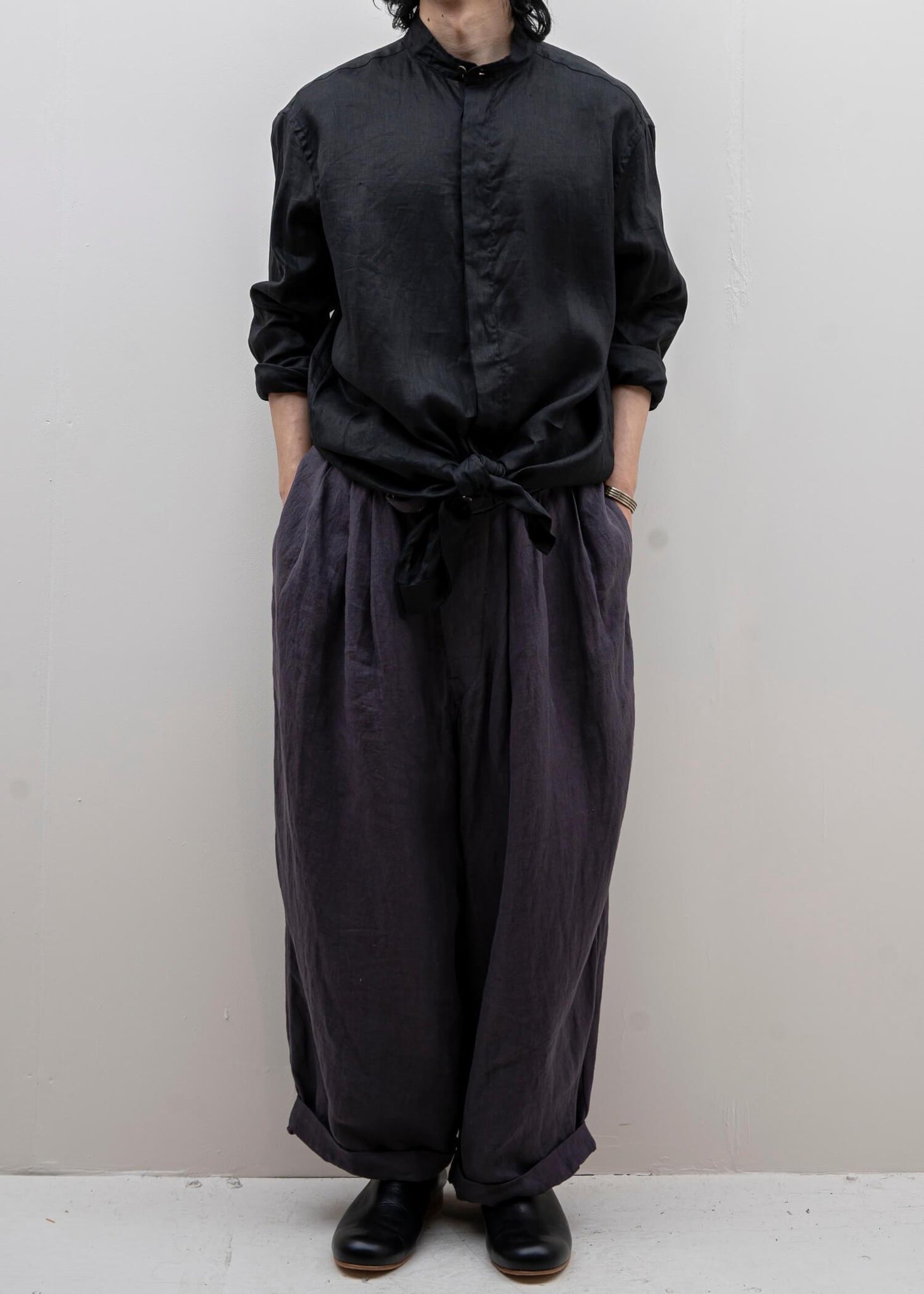 "ANGO" LONG LINEN SHIRT / BLACK