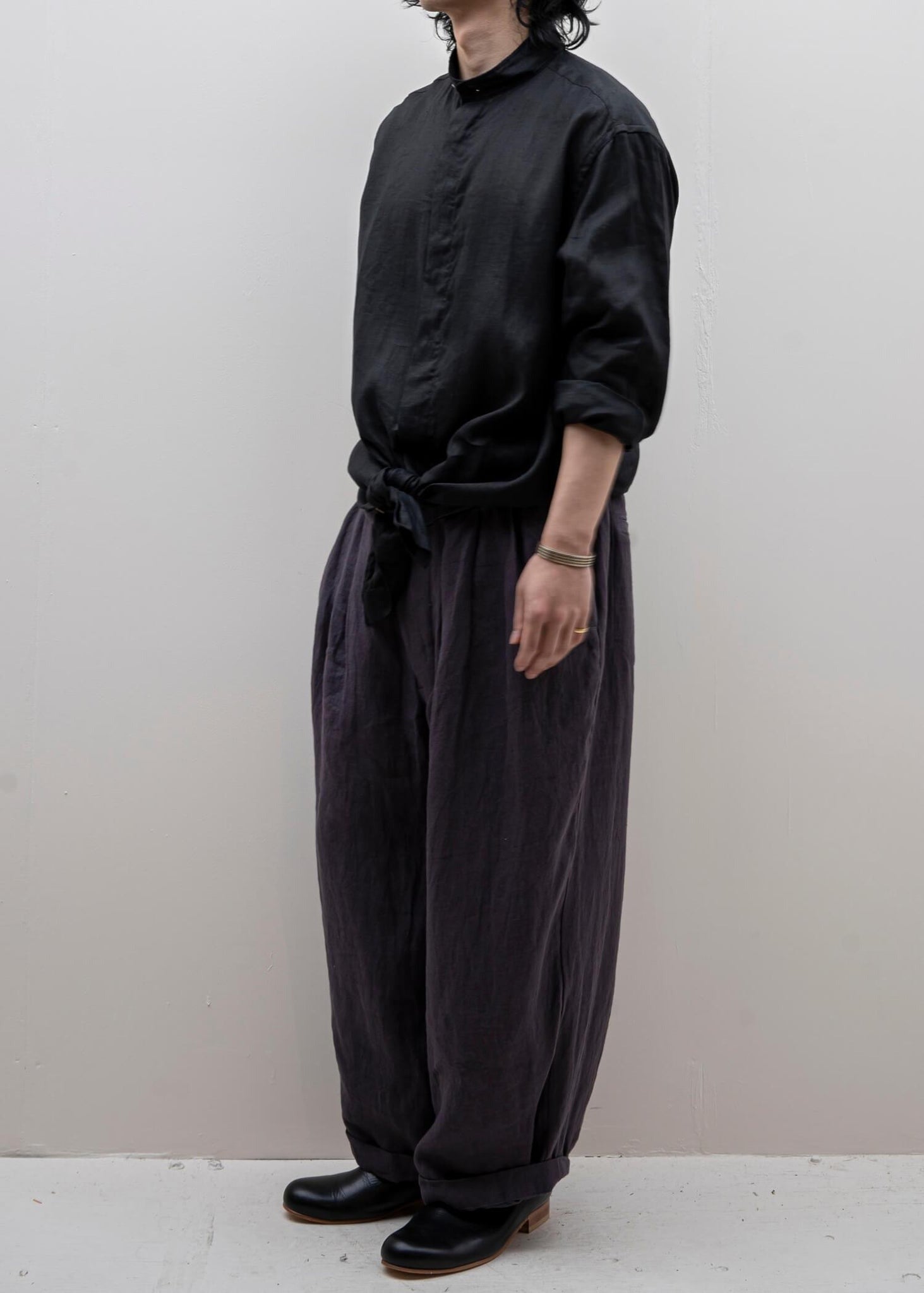 "ANGO" LONG LINEN SHIRT / BLACK