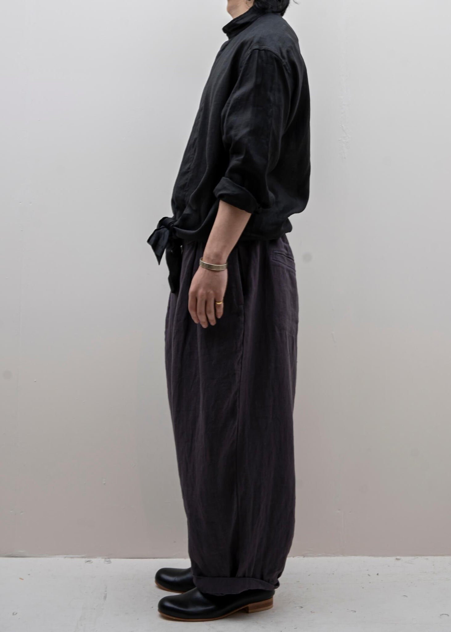 "ANGO" LONG LINEN SHIRT / BLACK