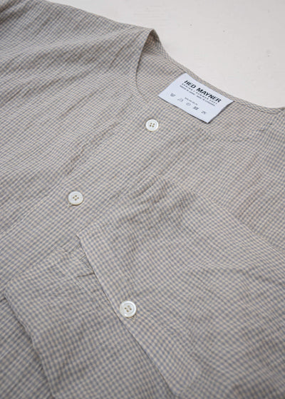HED MAYNER / COLLARLESS BUTTON SHIRT / LIGHT BLUE CHECKS