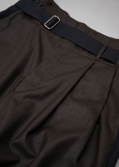 HED MAYNER / WIDE PLATED PANT / GRAY &amp; BROWN COOL WOOL
