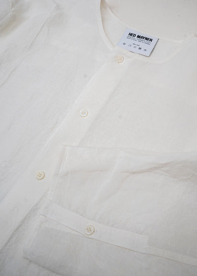 HED MAYNER / COLLARLESS BUTTON SHIRT / WHITE LINEN