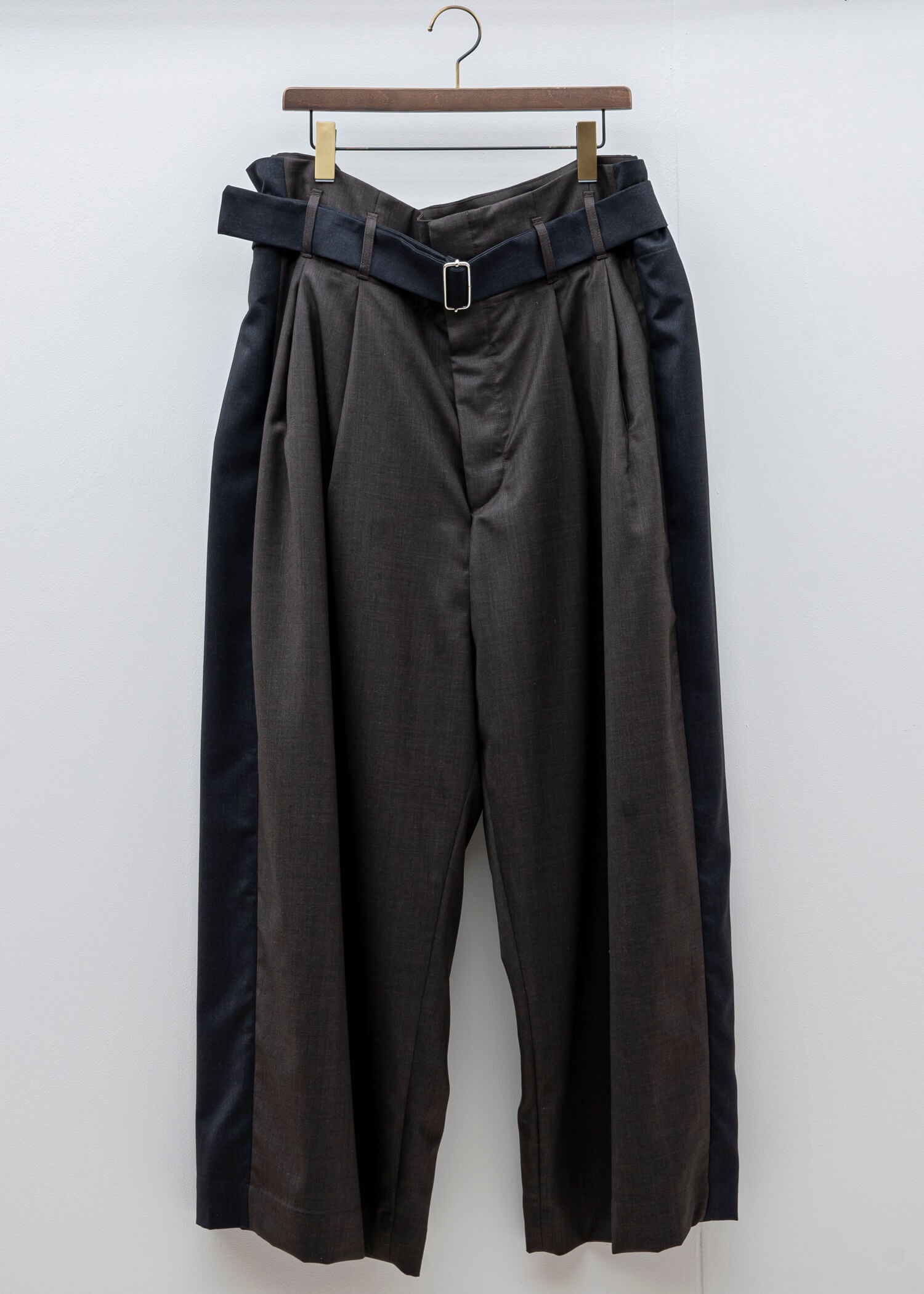 HED MAYNER / WIDE PLATED PANT / GRAY &amp; BROWN COOL WOOL