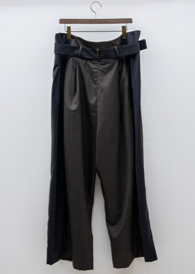 HED MAYNER / WIDE PLATED PANT / GRAY &amp; BROWN COOL WOOL