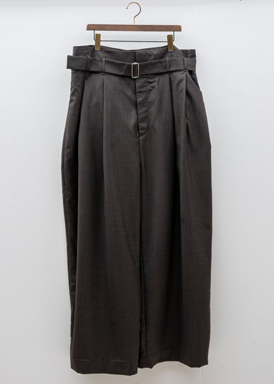 HED MAYNER / WIDE PLATED PANT / BROWN COOL WOOL