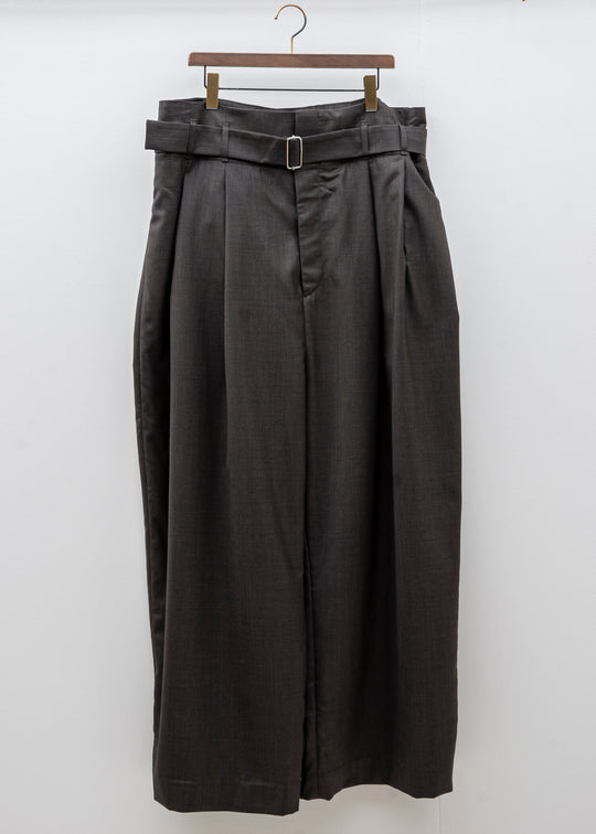 HED MAYNER / WIDE PLEATED PANT / BROWN COOL WOOL