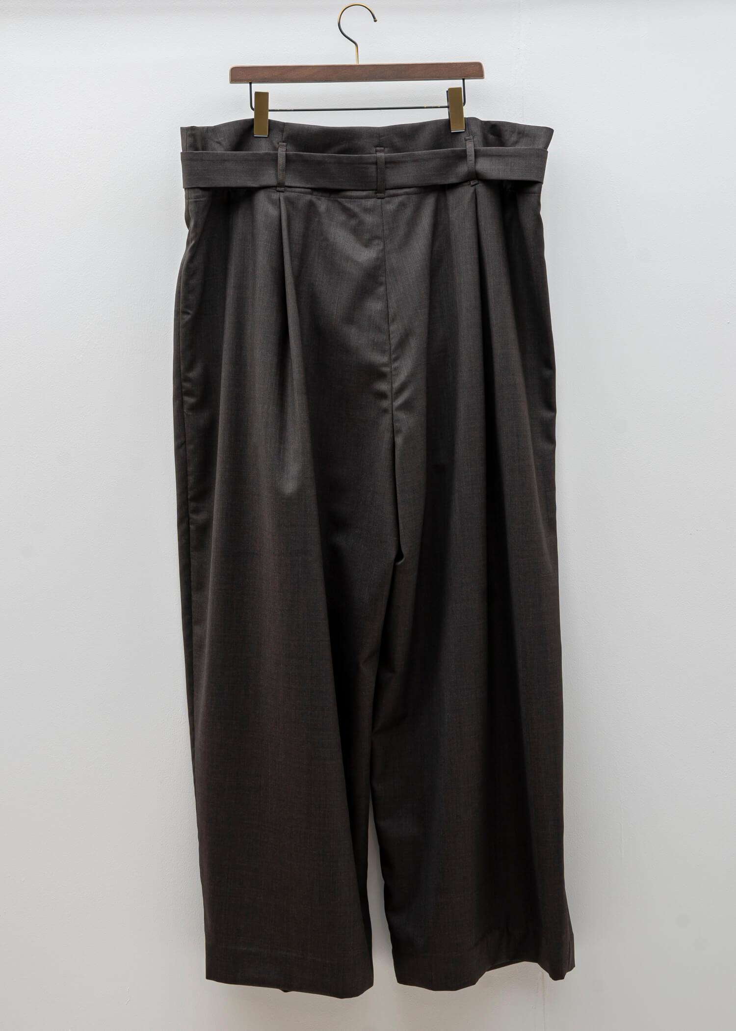 HED MAYNER / WIDE PLATED PANT / BROWN COOL WOOL