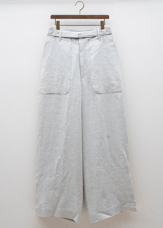 HED MAYNER / BELTED PANT / ECRU HERRINGBONE LINEN