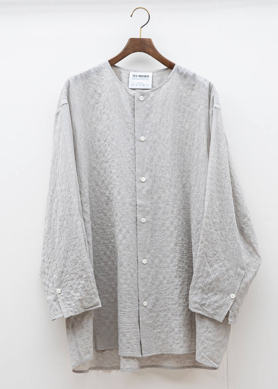 HED MAYNER / COLLARLESS BUTTON SHIRT / LIGHT BLUE CHECKS