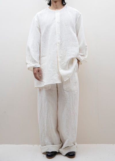 HED MAYNER / COLLARLESS BUTTON SHIRT / WHITE LINEN