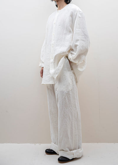 HED MAYNER / COLLARLESS BUTTON SHIRT / WHITE LINEN