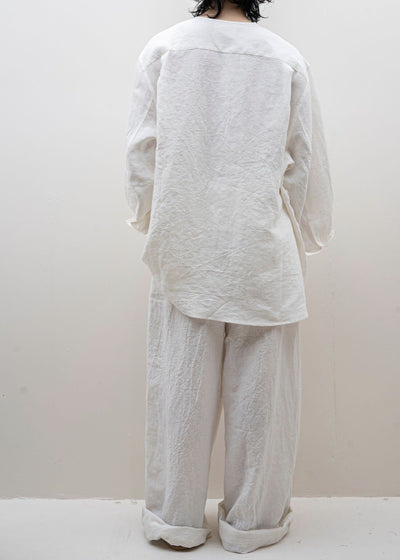 HED MAYNER / COLLARLESS BUTTON SHIRT / WHITE LINEN