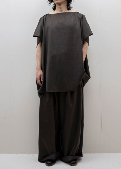 HED MAYNER / WIDE PLATED PANT / GRAY &amp; BROWN COOL WOOL
