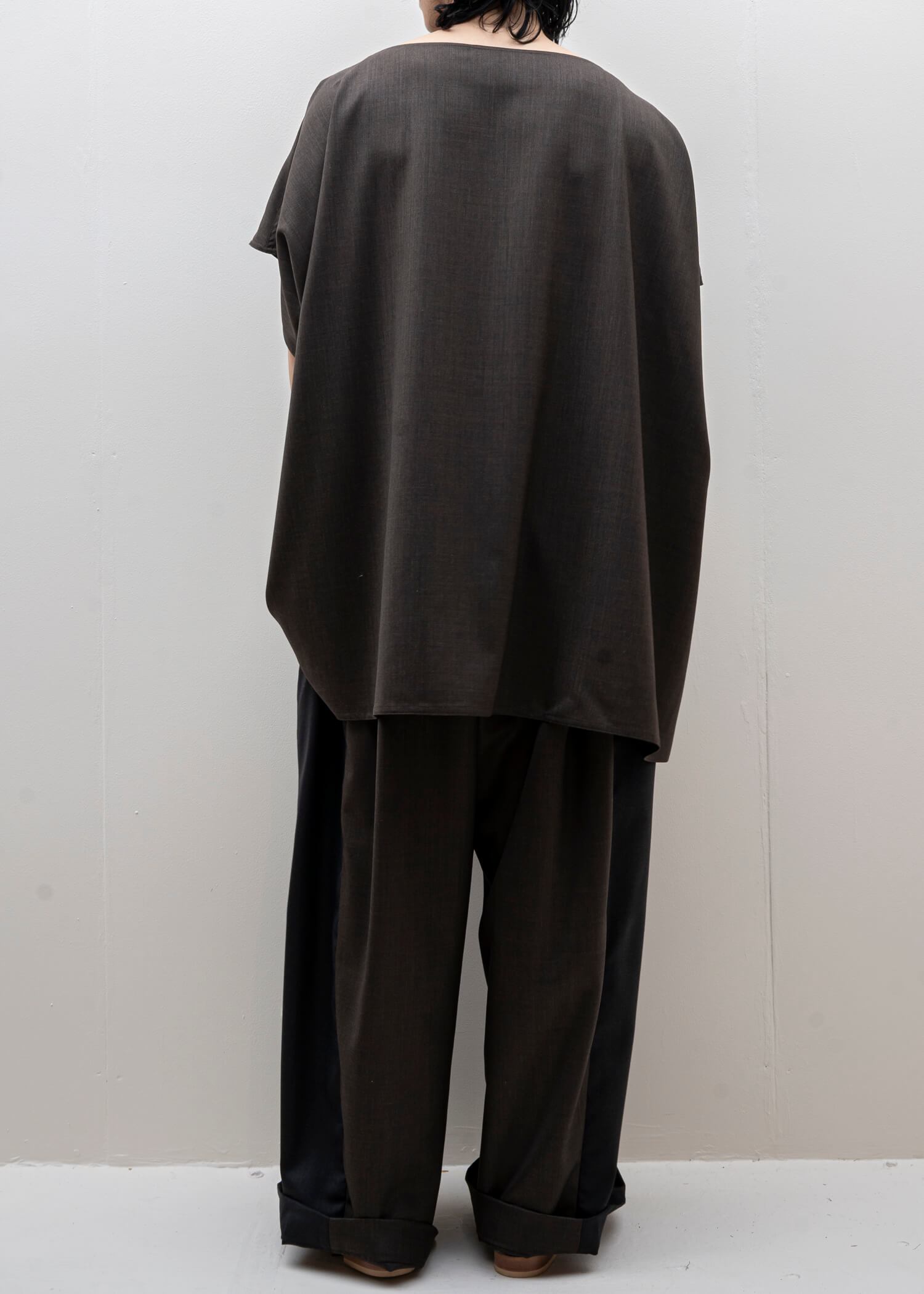 HED MAYNER / WIDE PLATED PANT / GRAY &amp; BROWN COOL WOOL
