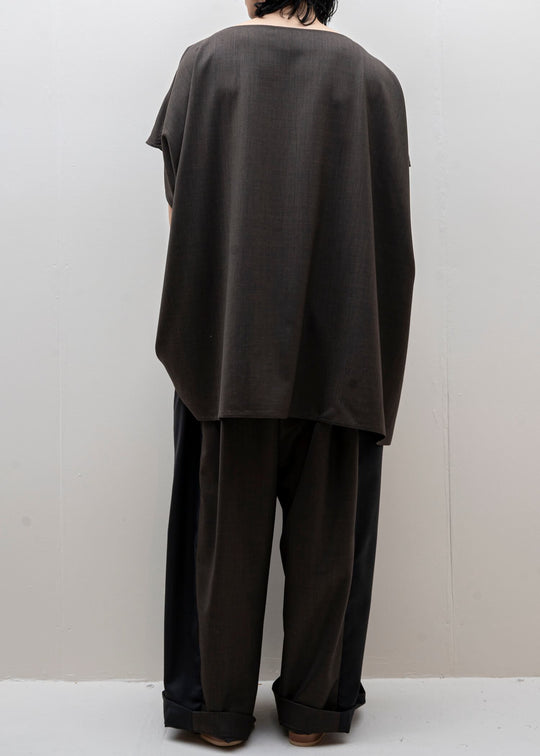 HED MAYNER / WIDE PLEATED PANT / GREY & BROWN COOL WOOL