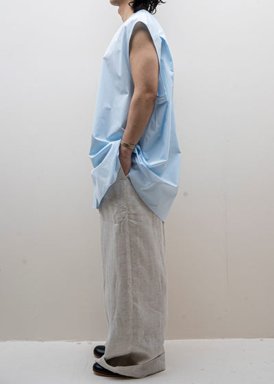 HED MAYNER / BELTED PANT / ECRU HERRINGBONE LINEN
