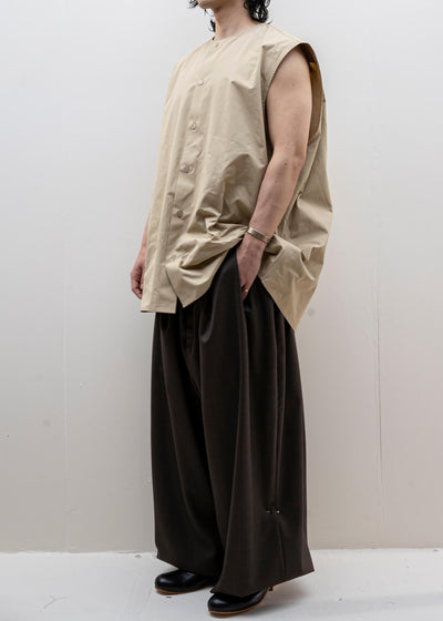 HED MAYNER / WIDE PLATED PANT / BROWN COOL WOOL