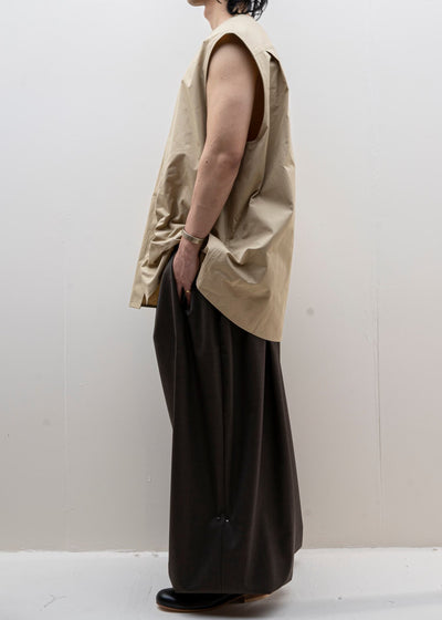 HED MAYNER / SLEEVELESS BUTTON SHIRT / BEIGE COTTON