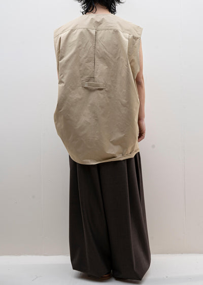 HED MAYNER / SLEEVELESS BUTTON SHIRT / BEIGE COTTON