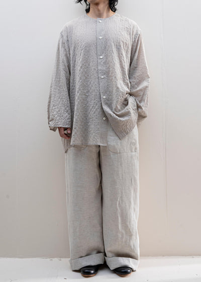 HED MAYNER / COLLARLESS BUTTON SHIRT / LIGHT BLUE CHECKS