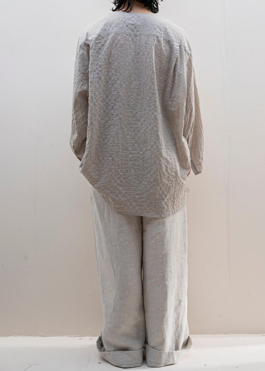 HED MAYNER / COLLARLESS BUTTON SHIRT / LIGHT BLUE CHECKS