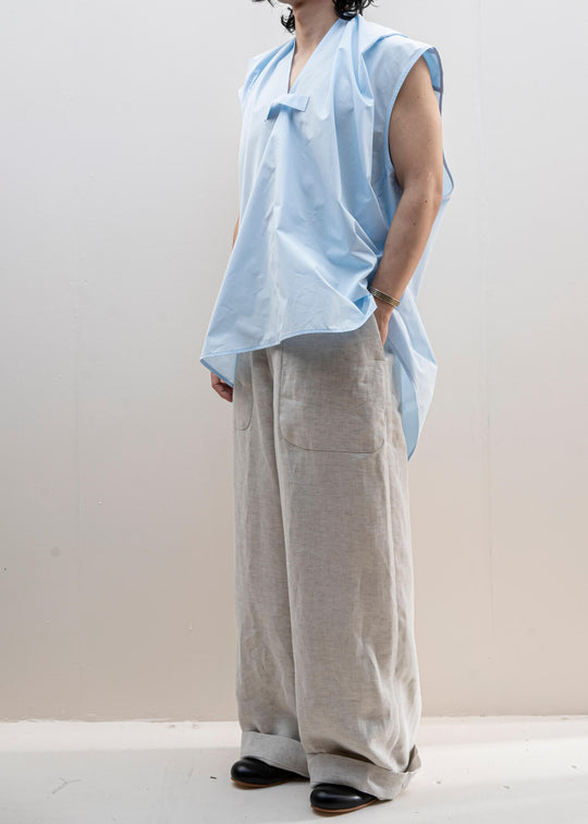 HED MAYNER / BELTED PANT / ECRU HERRINGBONE LINEN