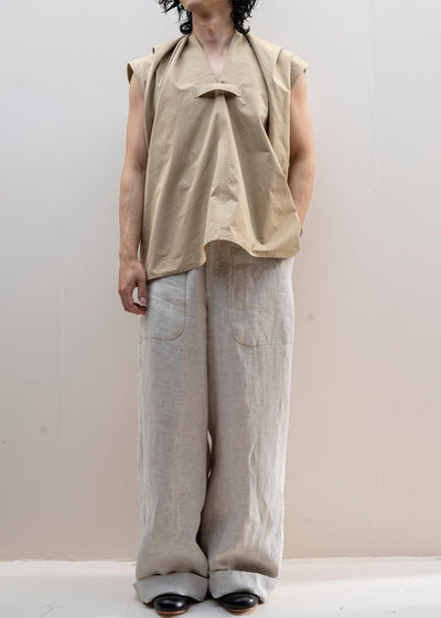 HED MAYNER / SLEEVELESS BUTTON SHIRT / BEIGE COTTON