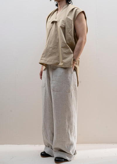 HED MAYNER / SLEEVELESS BUTTON SHIRT / BEIGE COTTON
