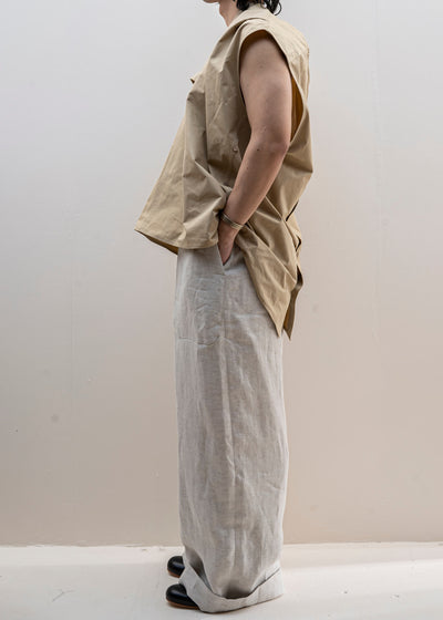HED MAYNER / SLEEVELESS BUTTON SHIRT / BEIGE COTTON