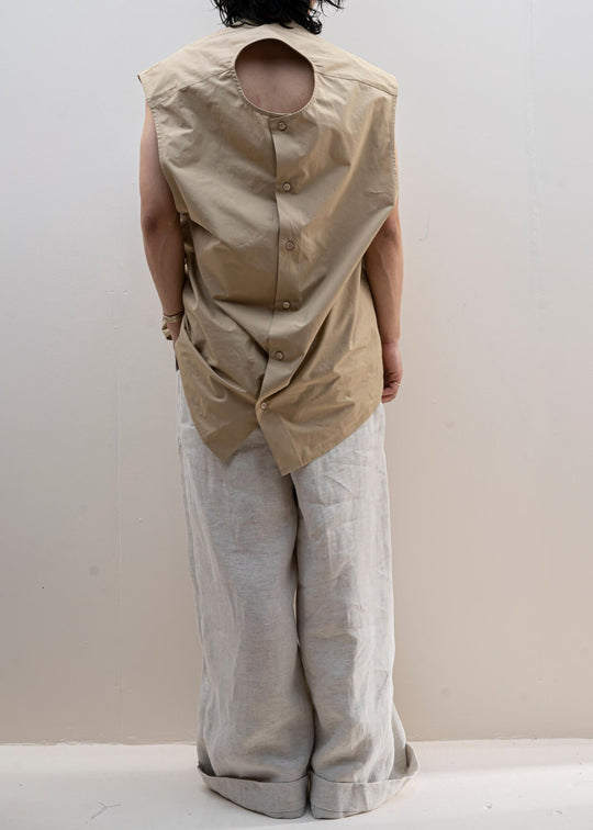 HED MAYNER / SLEEVELESS BUTTON SHIRT / BEIGE COTTON