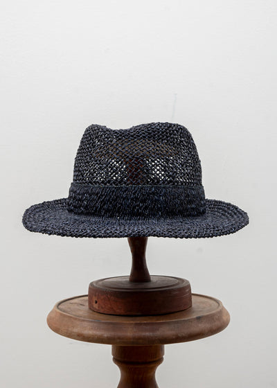 SCHA / Art#585 /Chicago "D" Straw Hat Double Layered Brim / Black × Black