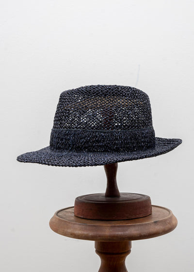 SCHA / Art#585 /Chicago "D" Straw Hat Double Layered Brim / Black × Black